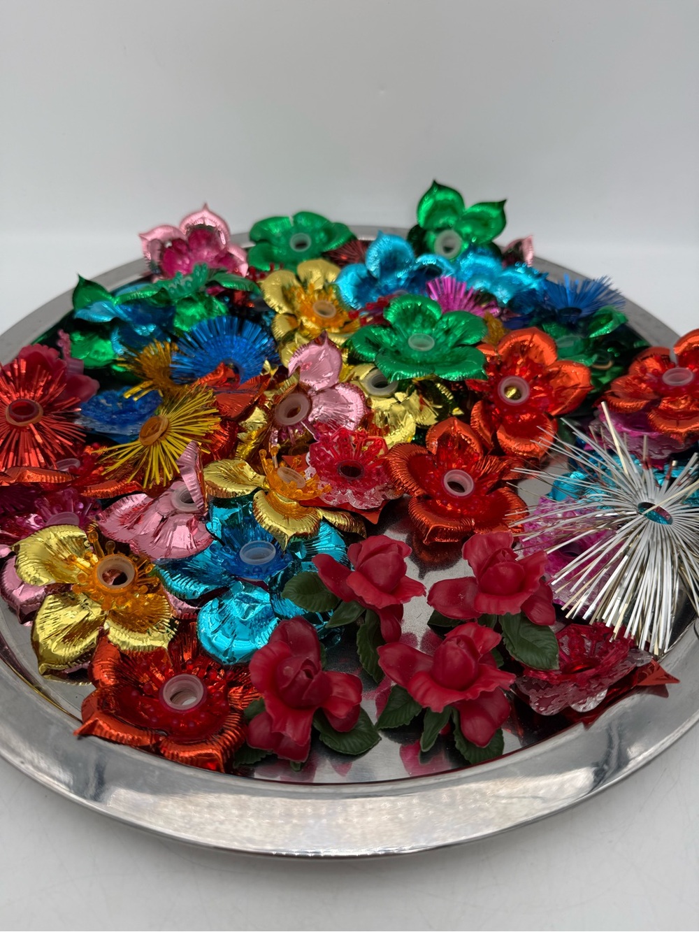 Assorted Foil, plastic, tinsel Flower Christmas tree light covers - 50 pcs